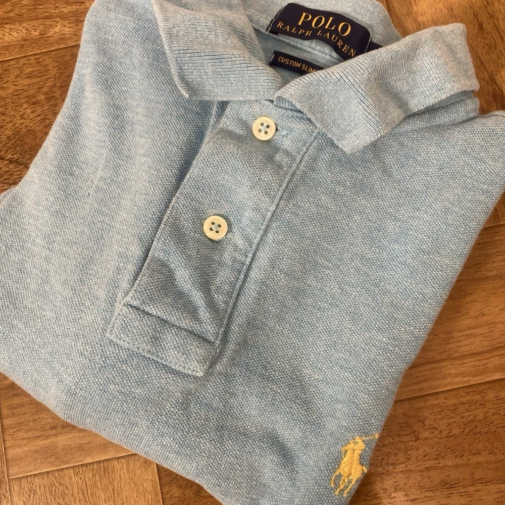 Ralph Lauren Polo Shirt Mens Medium Custom Slim‎ Fit Blue Short Sleeve